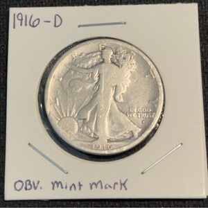 1916-D Walking Liberty Half Dollar Coin OBV. Mint Mark